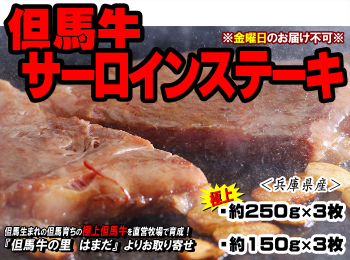 但馬牛　サーロインステーキ【ステーキ用】　約250g×3枚（極上）・約150g×3枚＜兵庫県産＞