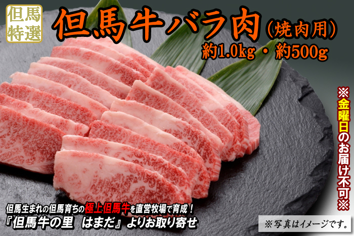 但馬牛　バラ肉【焼肉用】　約1.0kg・約500g