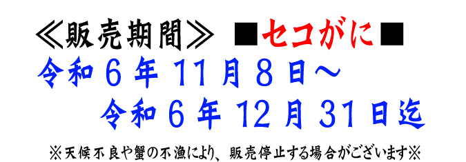 【セコがに（親がに）】販売期間：令和5年11月8日～令和5年12月31日迄