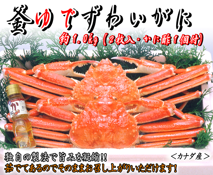 釜ゆでズワイガニ 約1.0kg(2枚入・かに酢付)