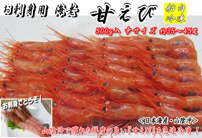 お刺身用海老　船内冷凍甘えび＜日本海産・山陰沖＞　約500ｇ　約30～40尾