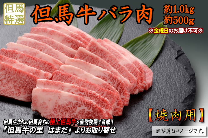 但馬牛　バラ肉【焼肉用】　約1.0kg・約500g